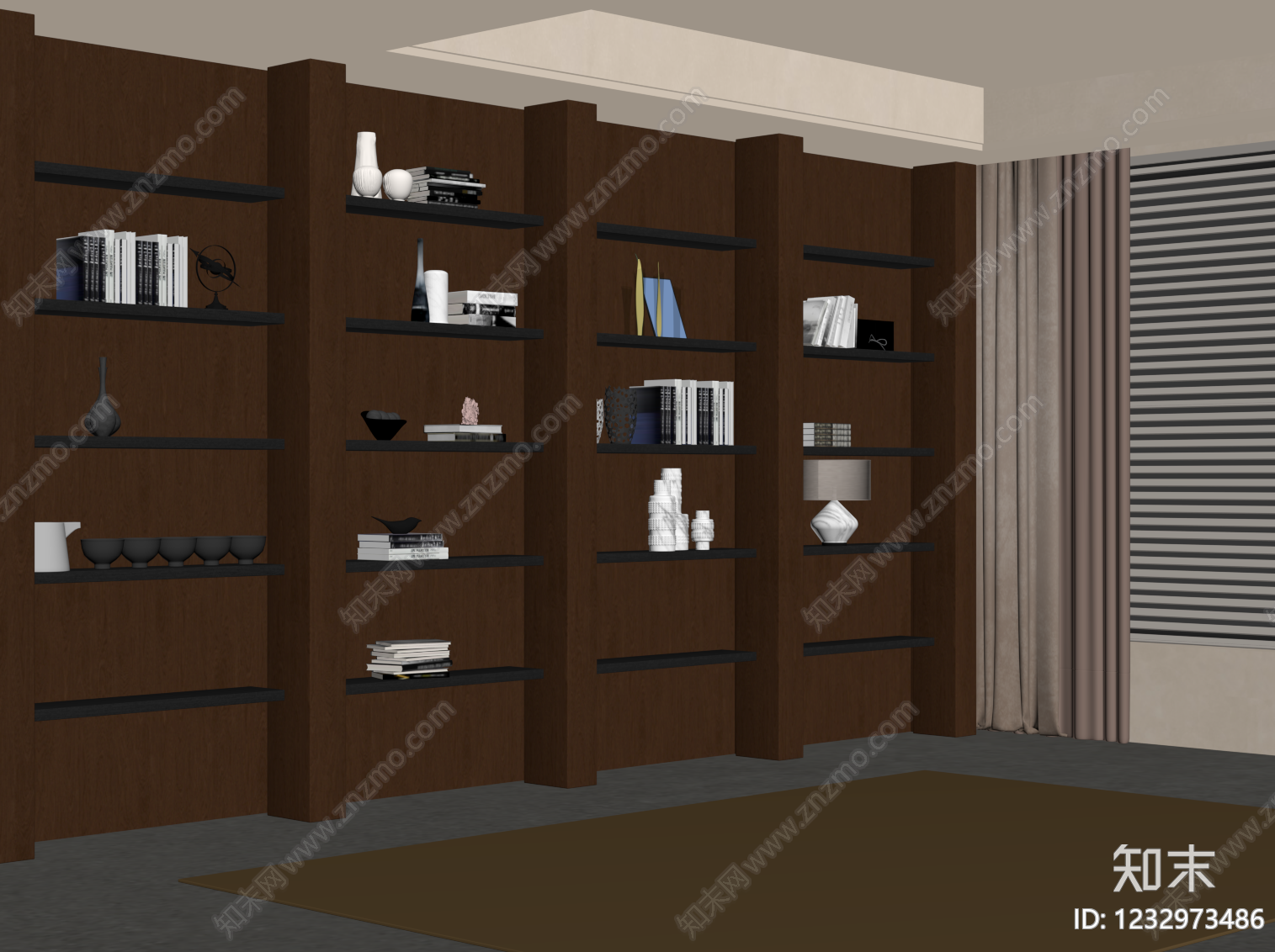现代简约书柜SU模型下载【ID:1232973486】