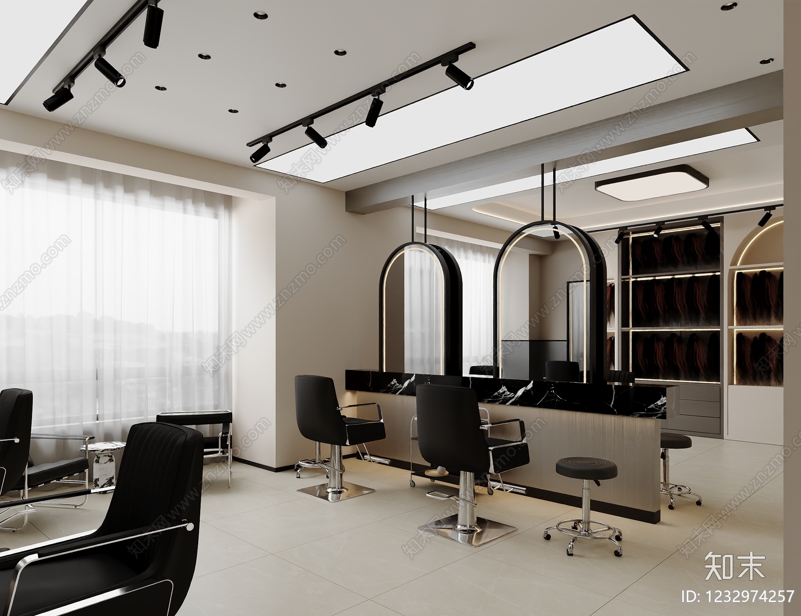 现代简约美发店3D模型下载【ID:1232974257】