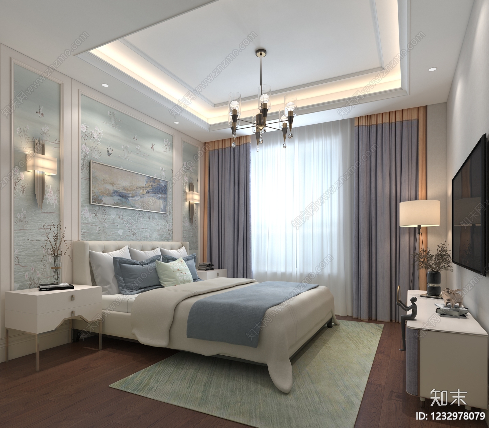 轻奢主卧3D模型下载【ID:1232978079】