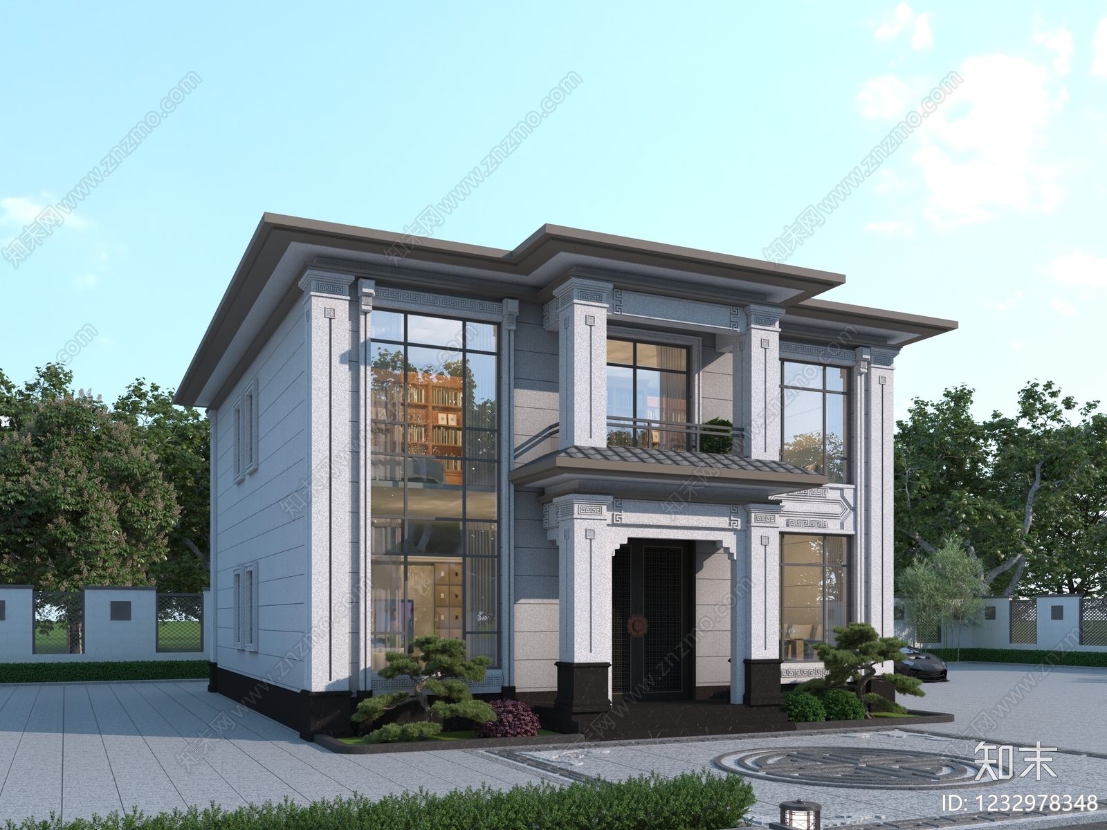 新中式别墅外观3D模型下载【ID:1232978348】
