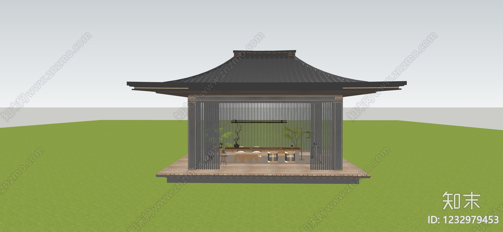新中式亭子SU模型下载【ID:1232979453】