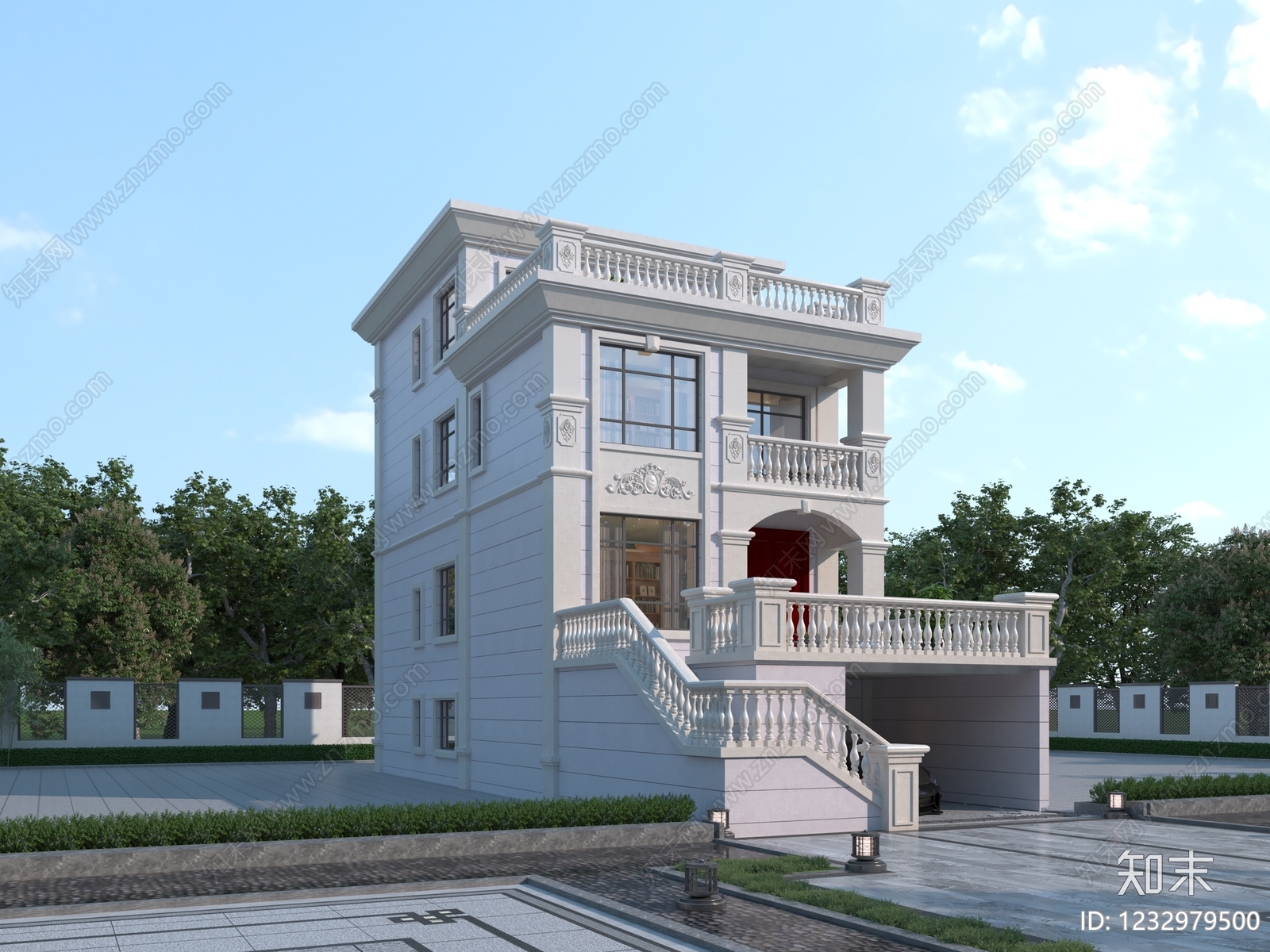 欧式别墅外观3D模型下载【ID:1232979500】