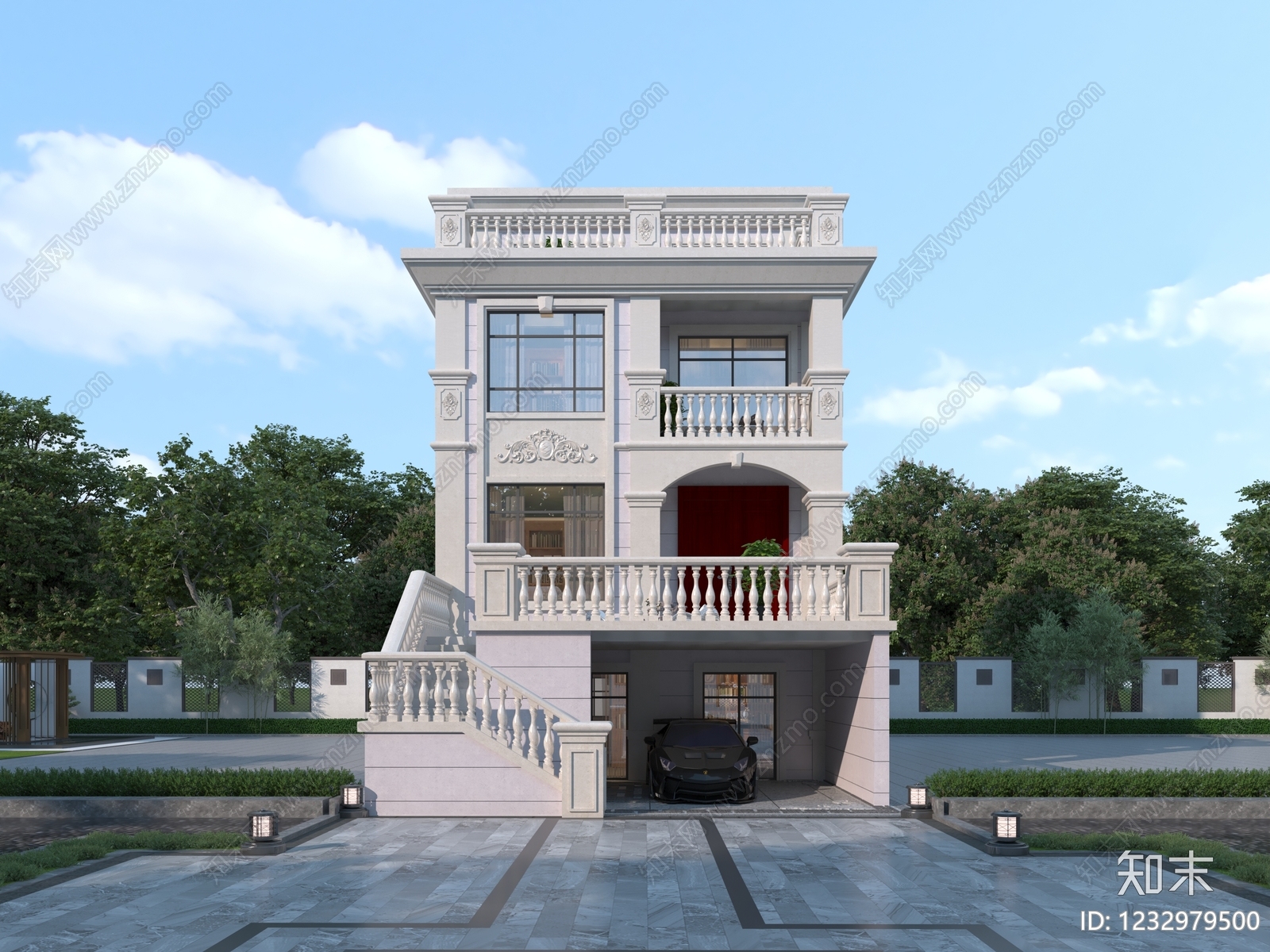 欧式别墅外观3D模型下载【ID:1232979500】