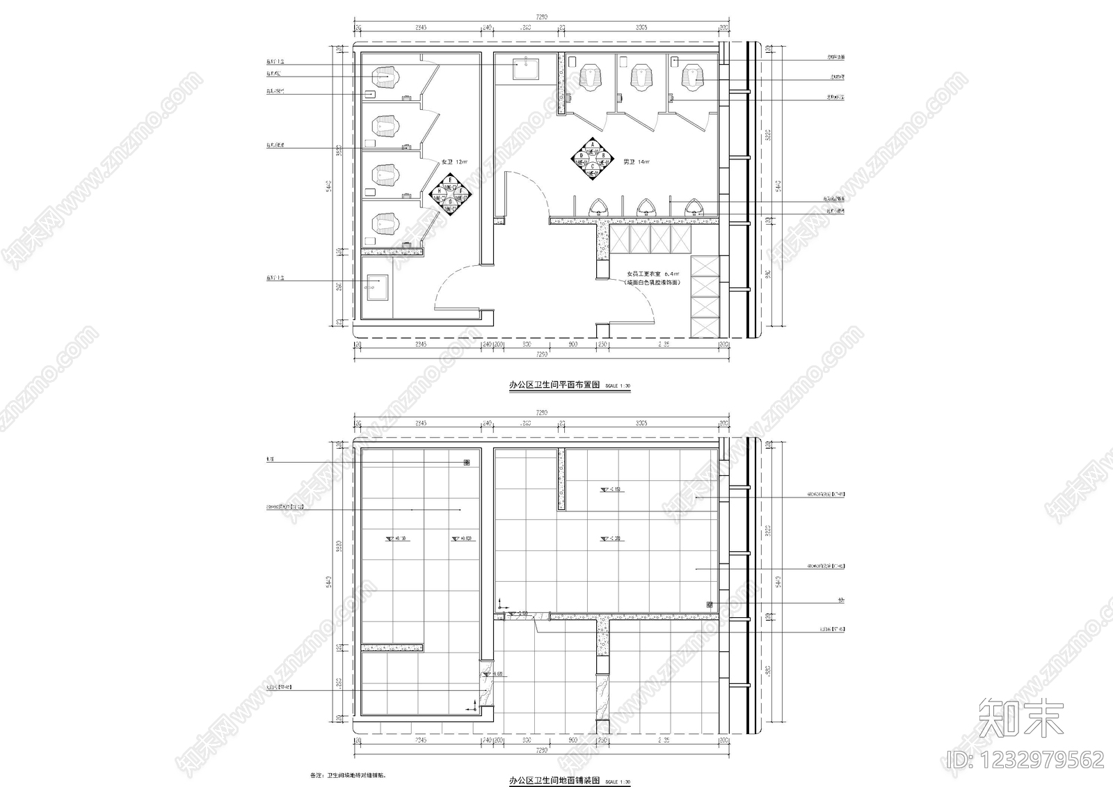 公共卫生间cad施工图下载【ID:1232979562】