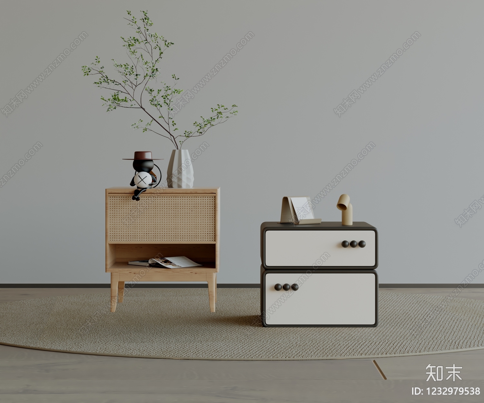 现代简约床头柜3D模型下载【ID:1232979538】