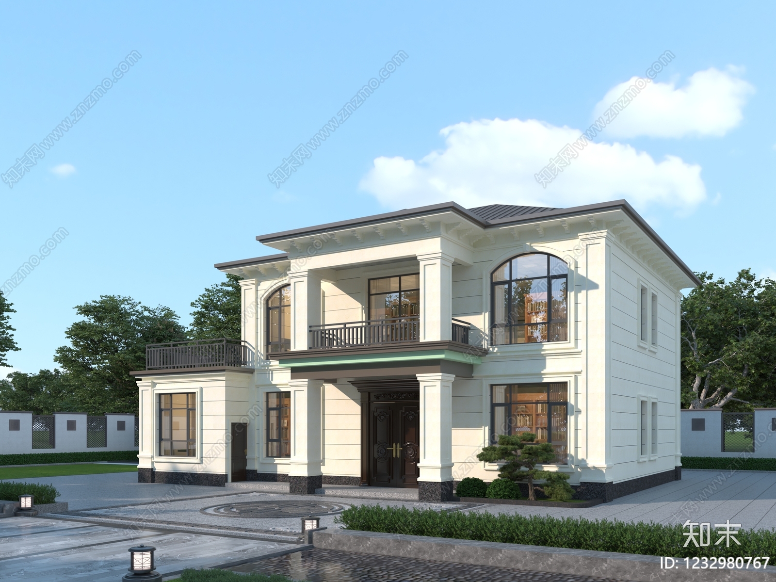 新中式别墅外观3D模型下载【ID:1232980767】
