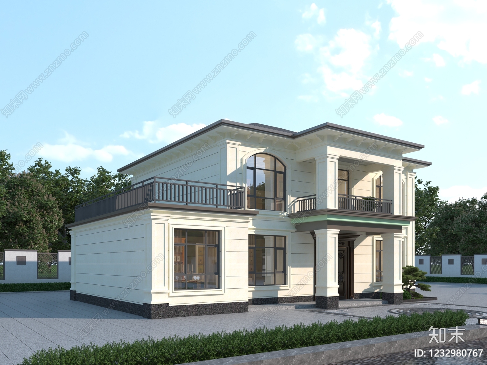 新中式别墅外观3D模型下载【ID:1232980767】