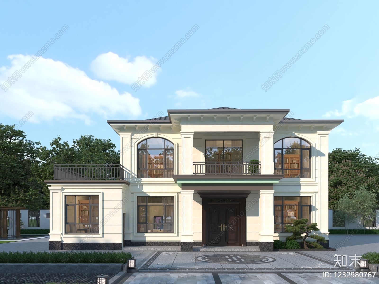 新中式别墅外观3D模型下载【ID:1232980767】