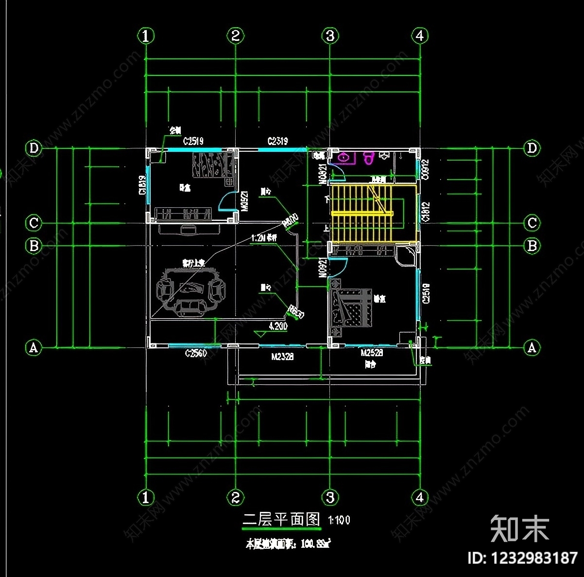 别墅建筑cad施工图下载【ID:1232983187】