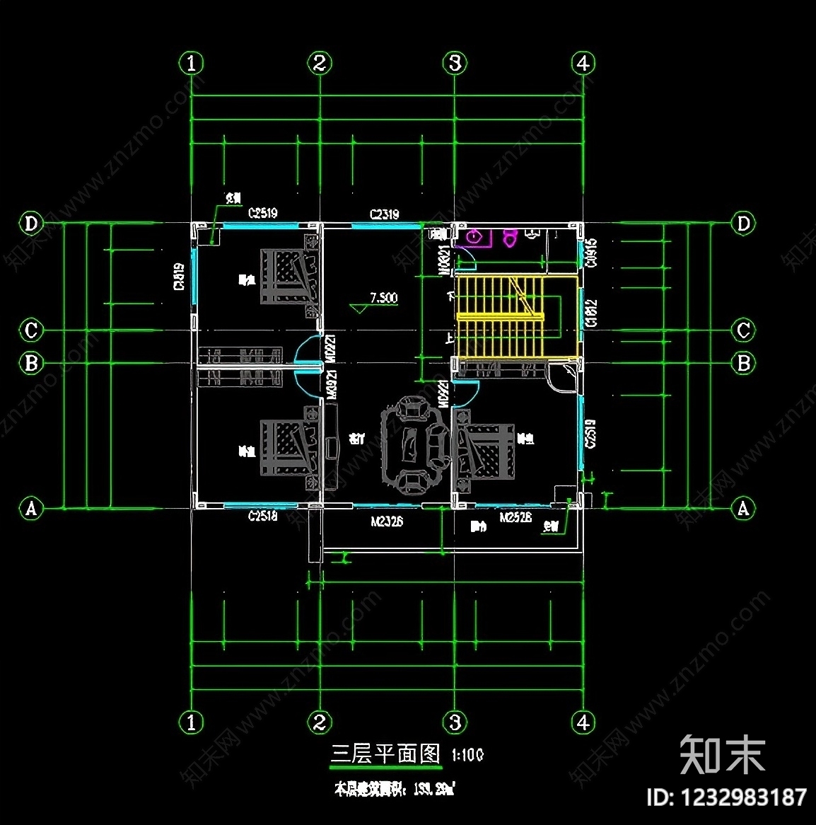 别墅建筑cad施工图下载【ID:1232983187】