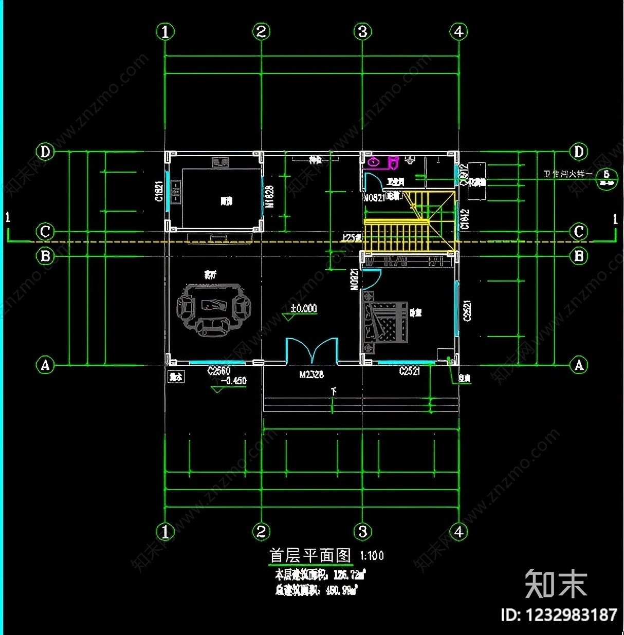 别墅建筑cad施工图下载【ID:1232983187】