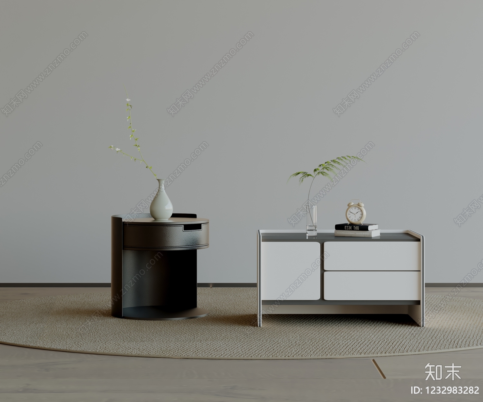 现代简约床头柜3D模型下载【ID:1232983282】