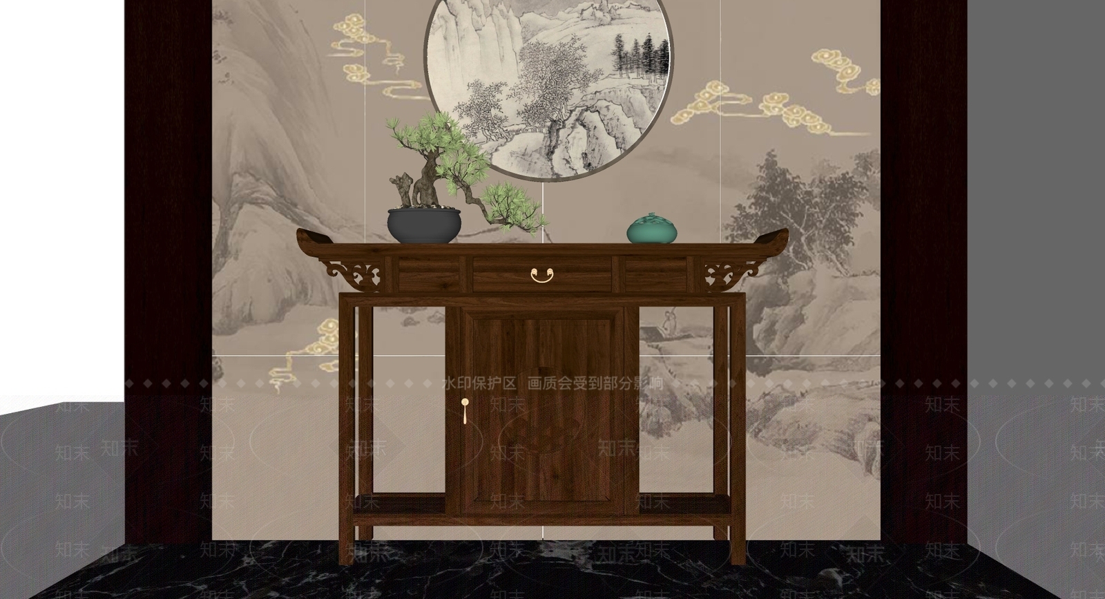 新中式条案SU模型下载【ID:1232990479】