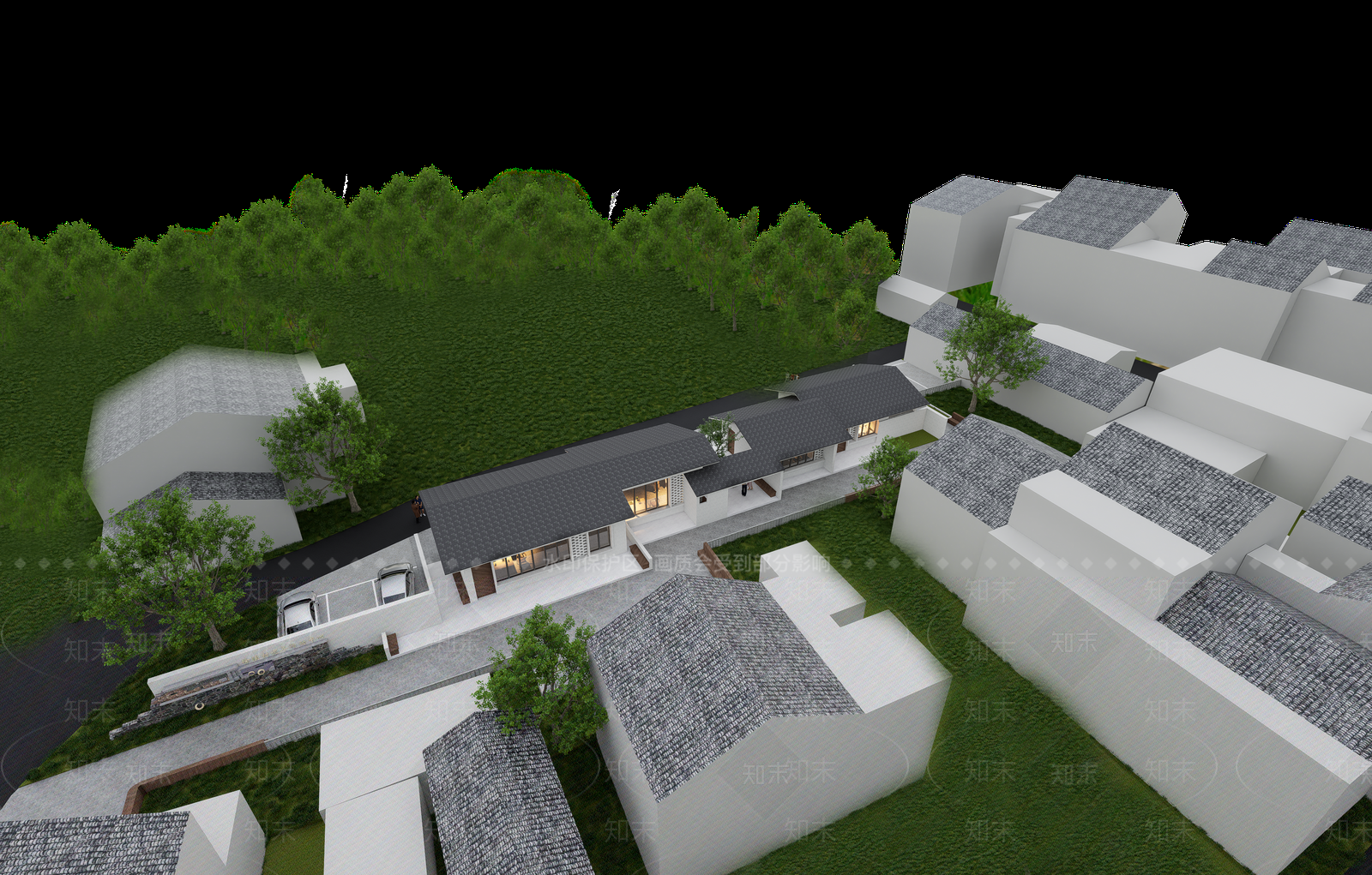 新中式民宿建筑SU模型下载【ID:1233007185】