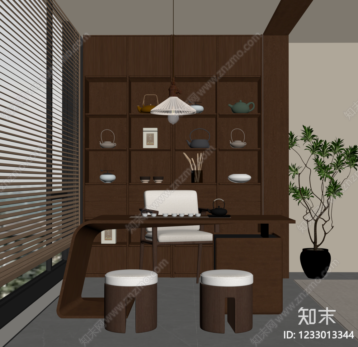 新中式茶室SU模型下载【ID:1233013344】