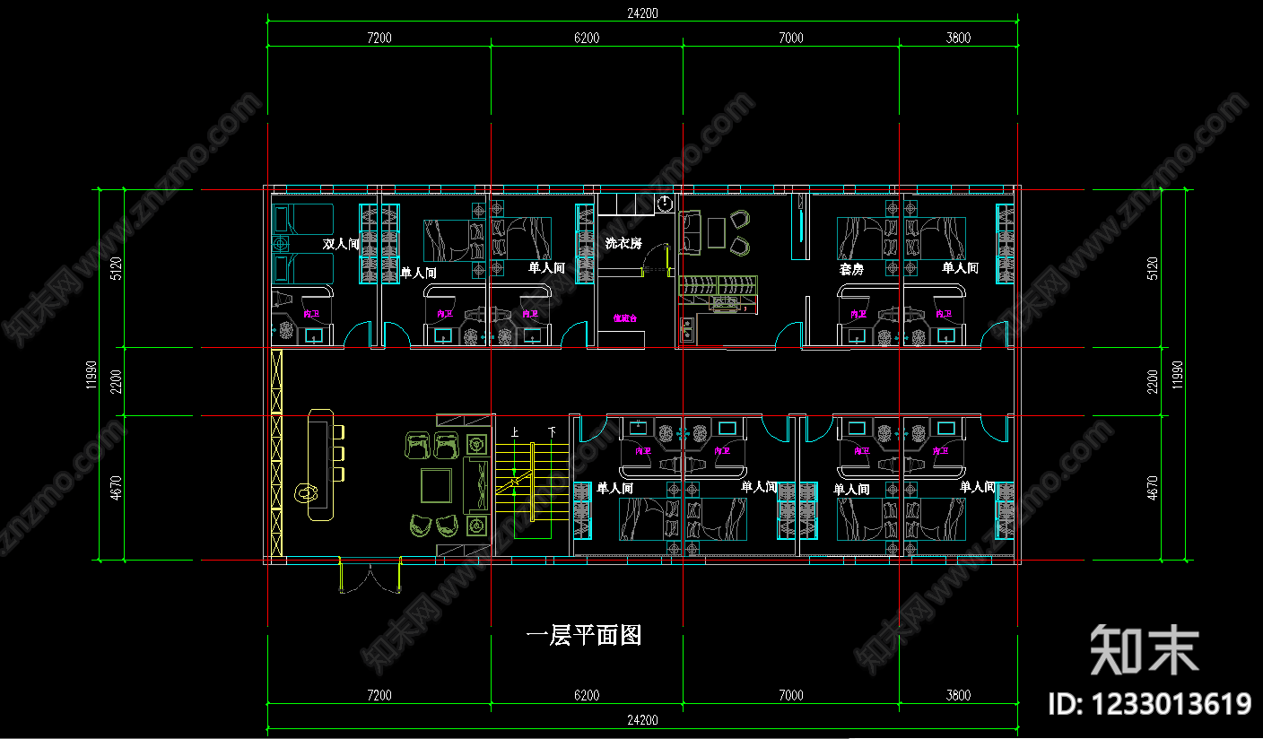 民宿建筑cad施工图下载【ID:1233013619】
