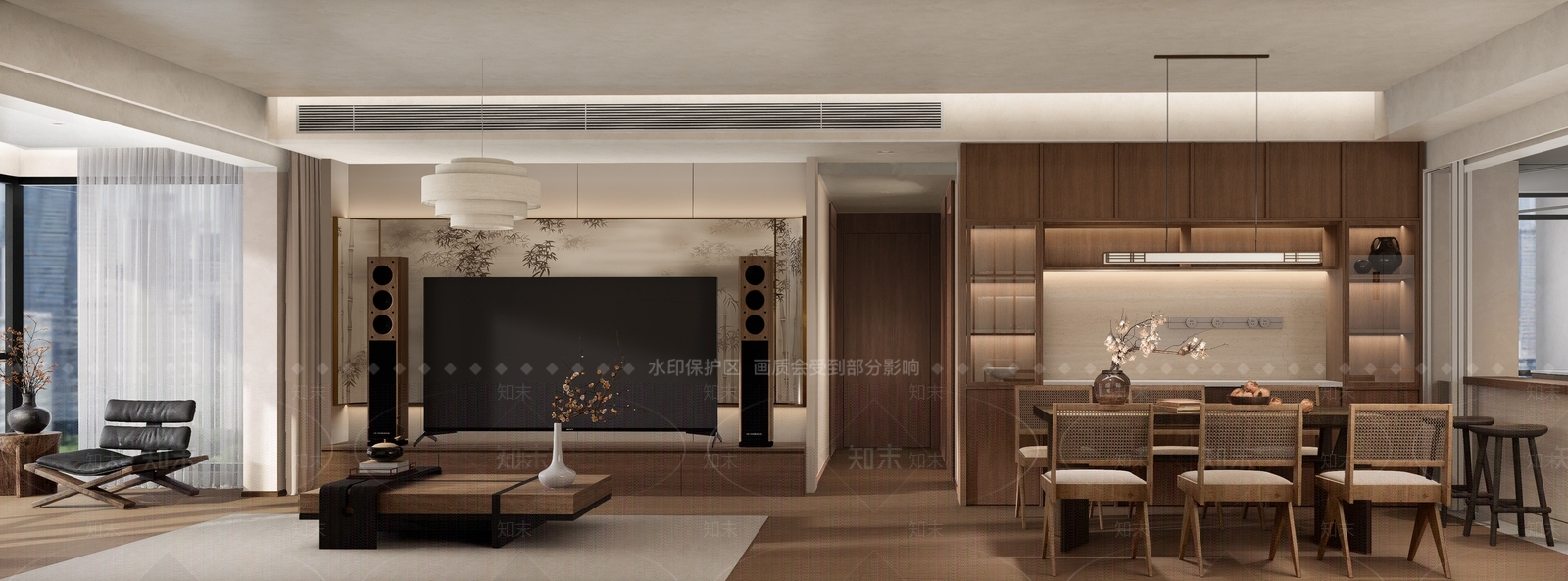 新中式客餐厅SU模型下载【ID:1233019737】