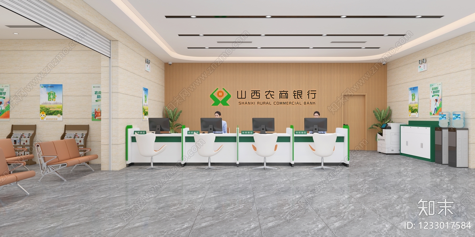 现代简约银行3D模型渲染效果图