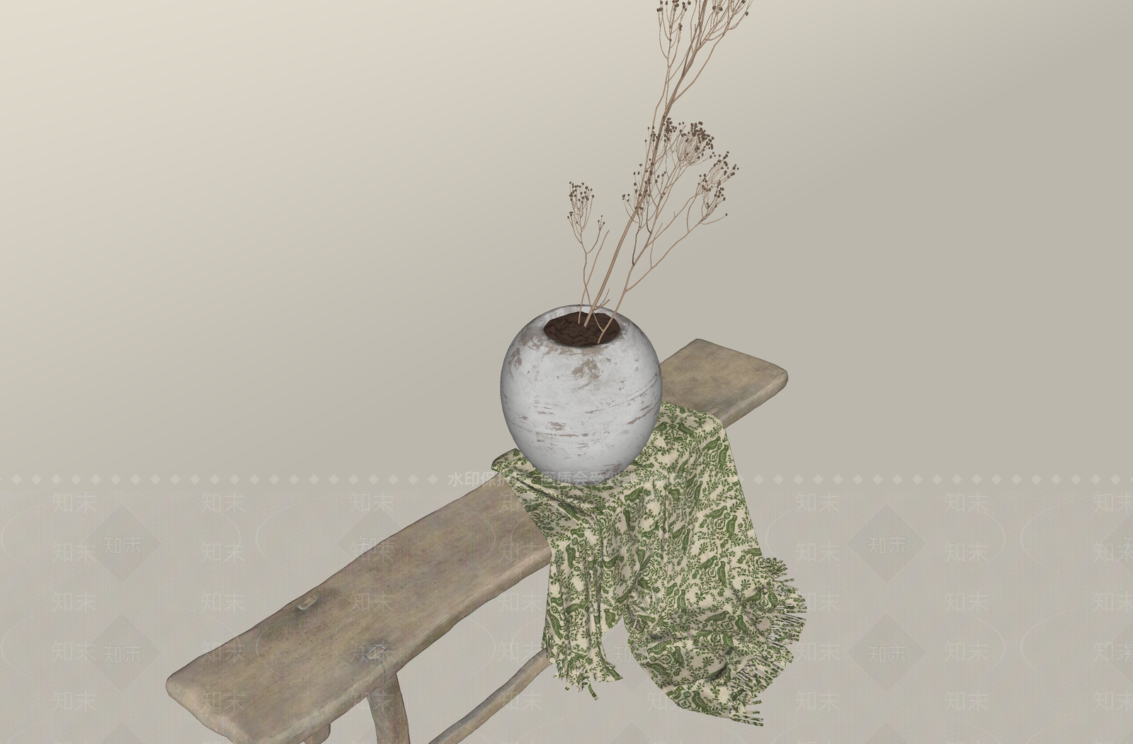 侘寂条案SU模型下载【ID:1233017725】