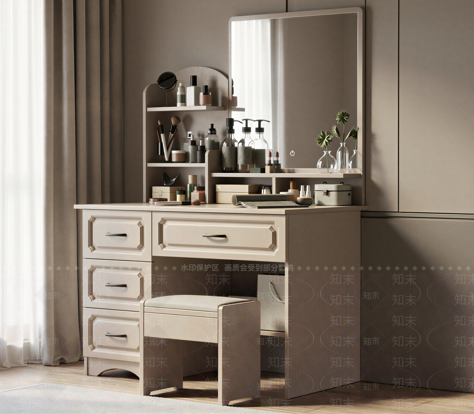 奶油风梳妆台SU模型下载【ID:1233017989】