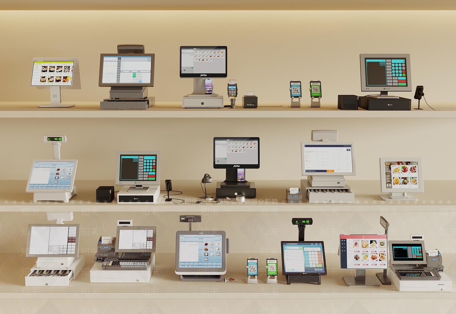 奶油风收银台3D模型渲染效果图