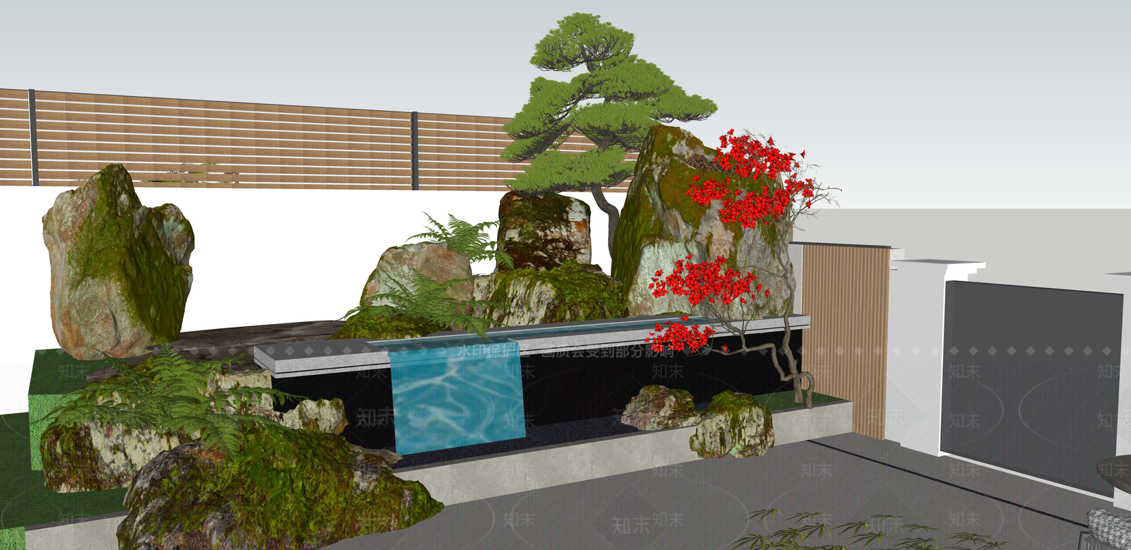 新中式景观别墅庭院SU模型下载【ID:1233025643】