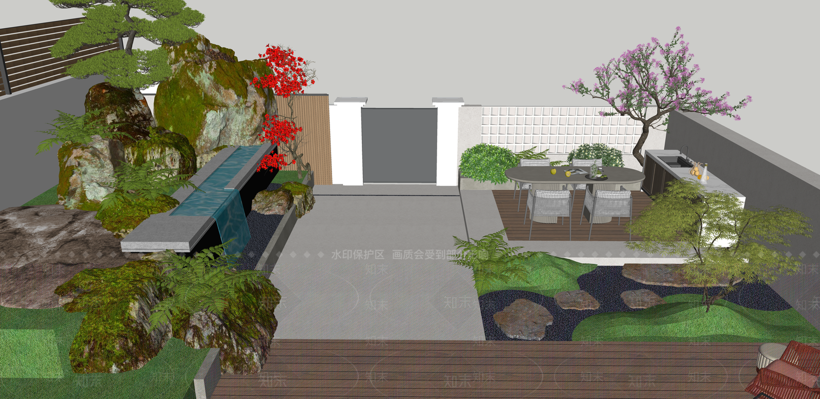 新中式景观别墅庭院SU模型下载【ID:1233025643】