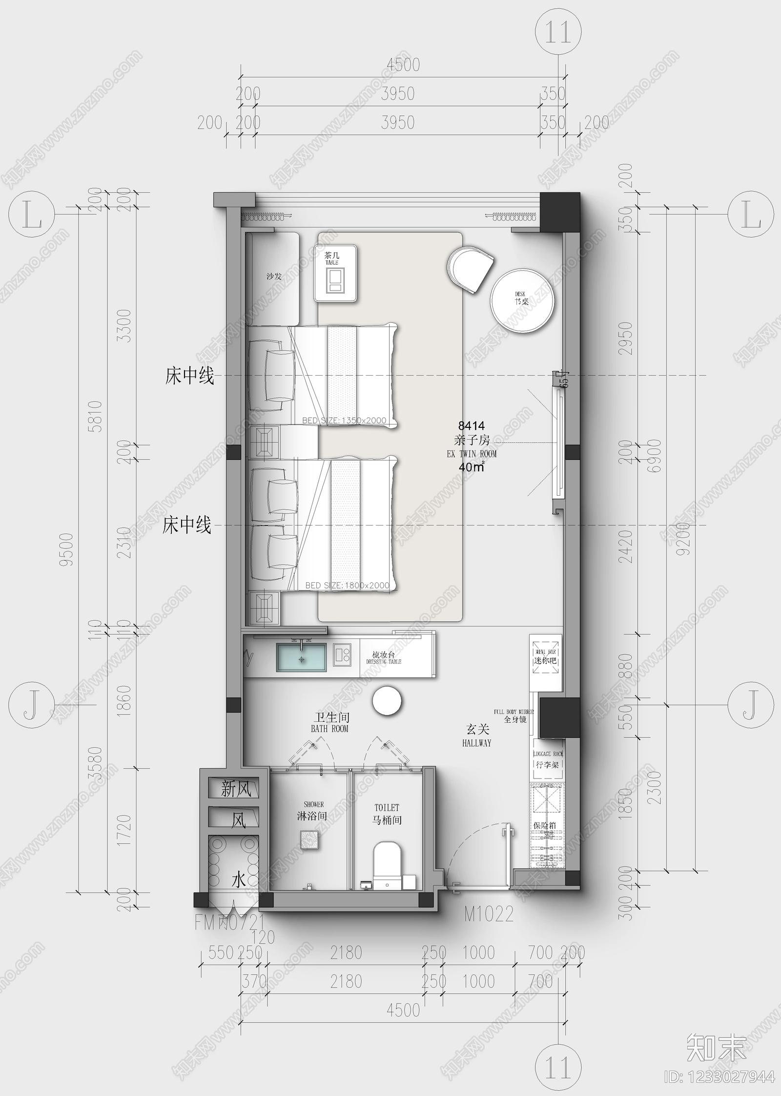 酒店客房cad施工图下载【ID:1233027944】