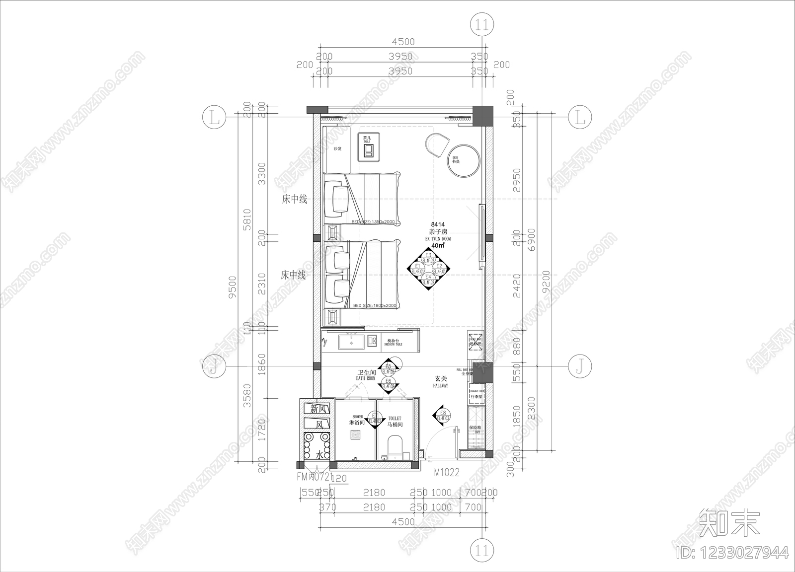 酒店客房cad施工图下载【ID:1233027944】