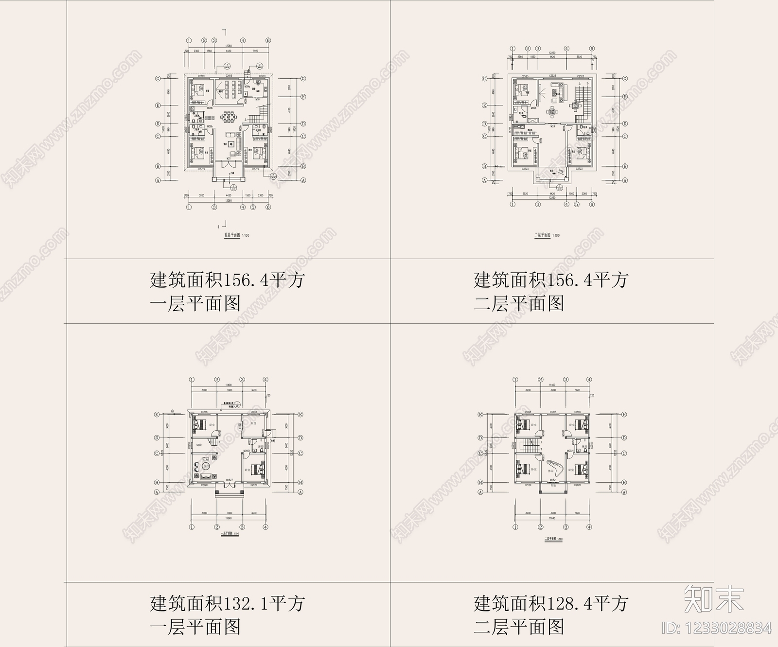 别墅建筑cad施工图下载【ID:1233028834】