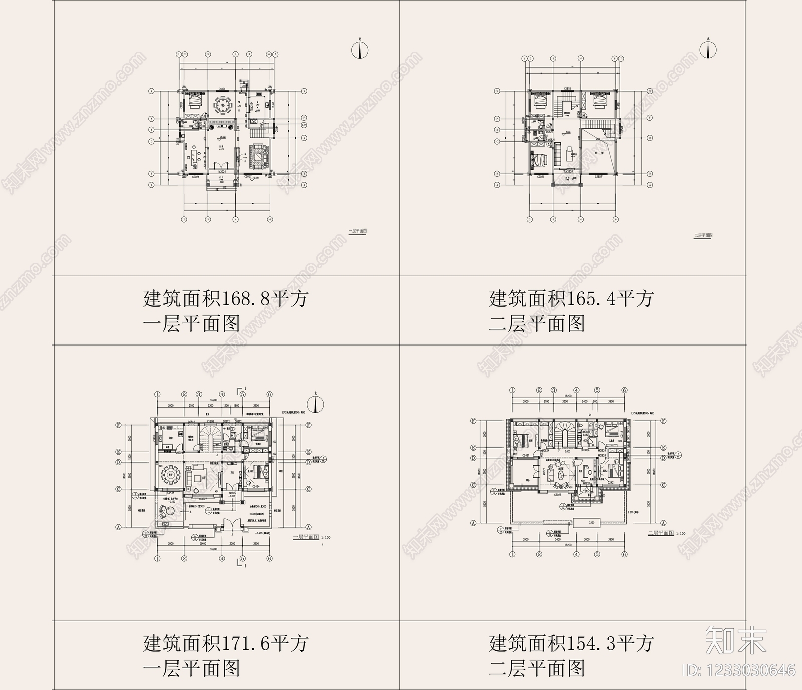 别墅建筑cad施工图下载【ID:1233030646】