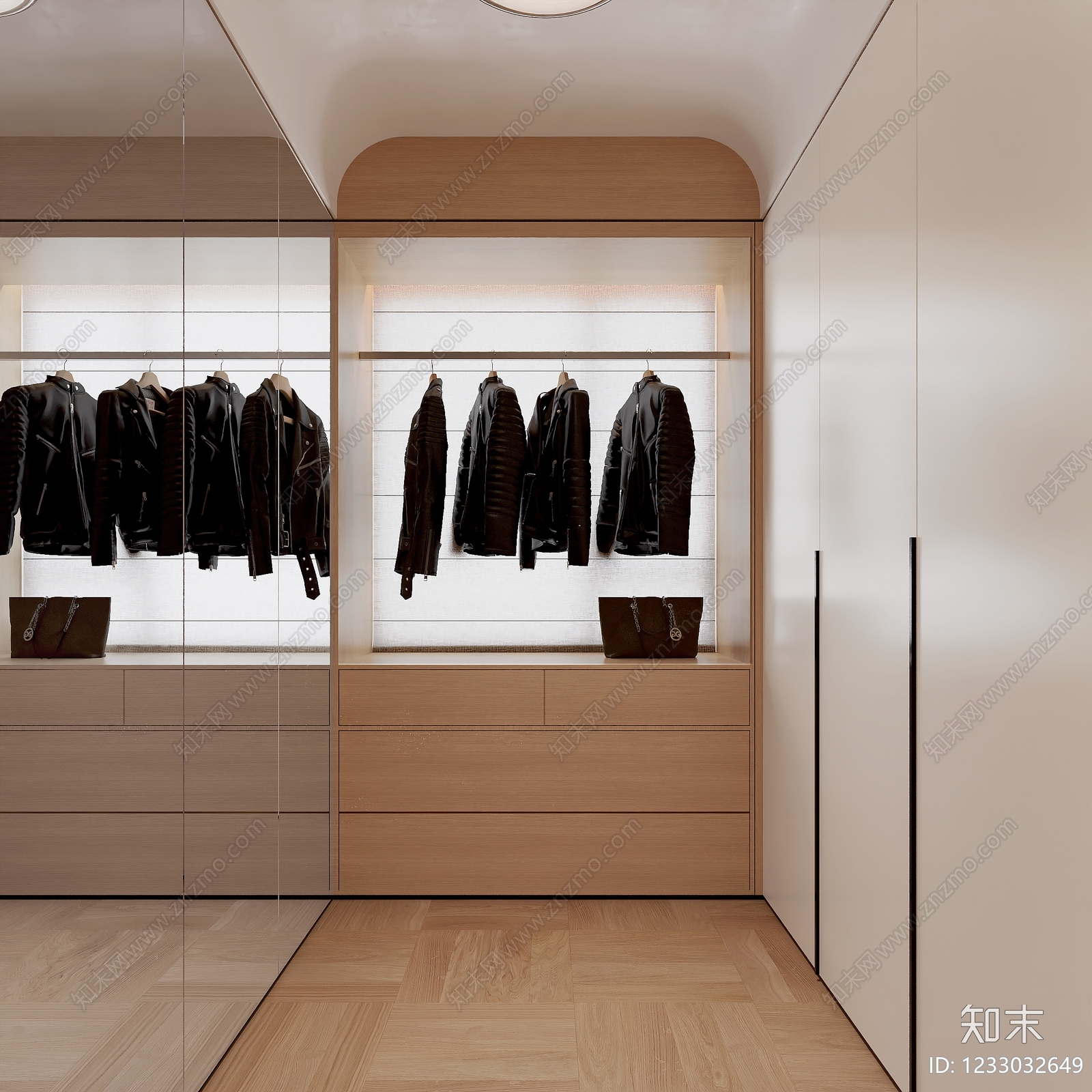 奶油风衣帽间3D模型下载【ID:1233032649】
