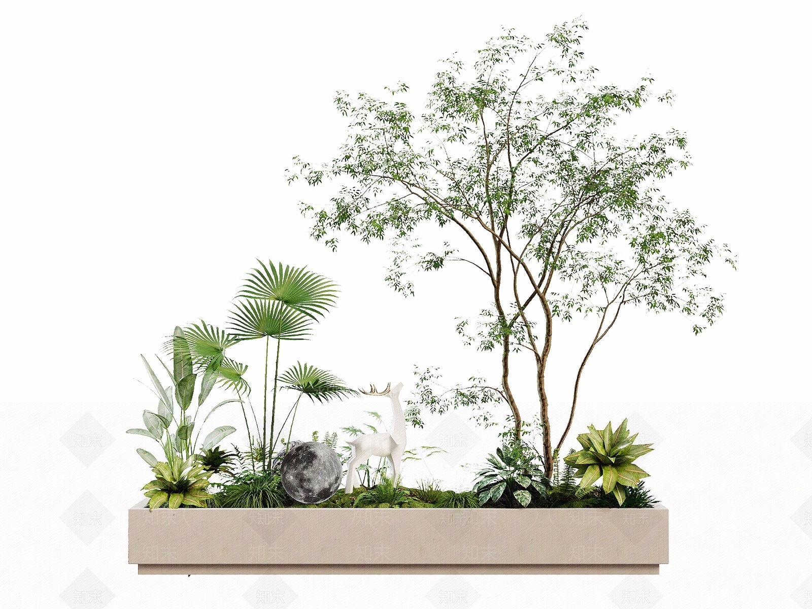 现代简约景观树3D模型渲染效果图