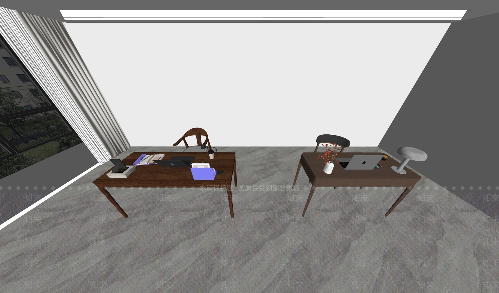 现代简约书桌椅SU模型下载【ID:1233042439】