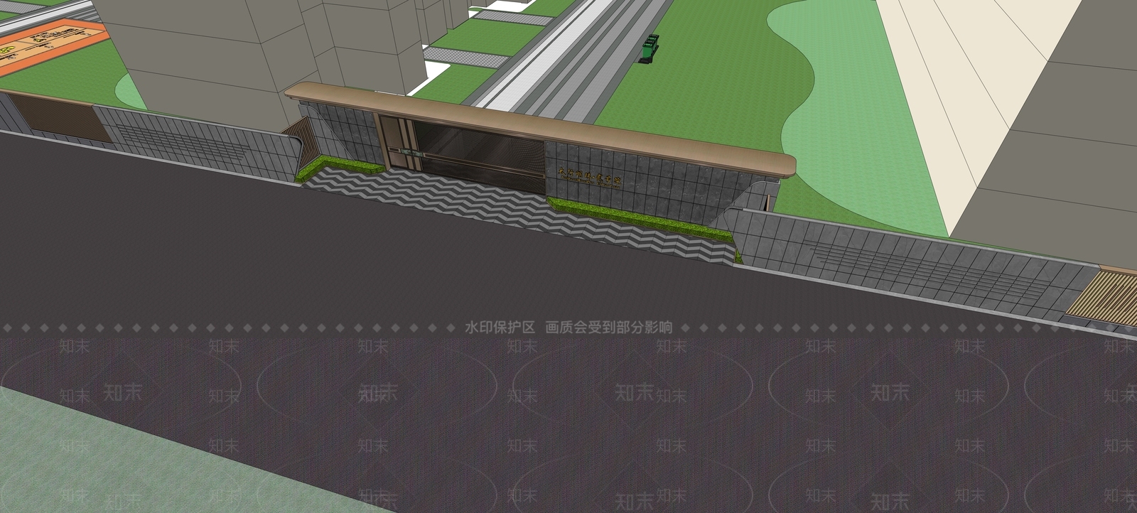 新中式景观入口大门SU模型下载【ID:1233044402】