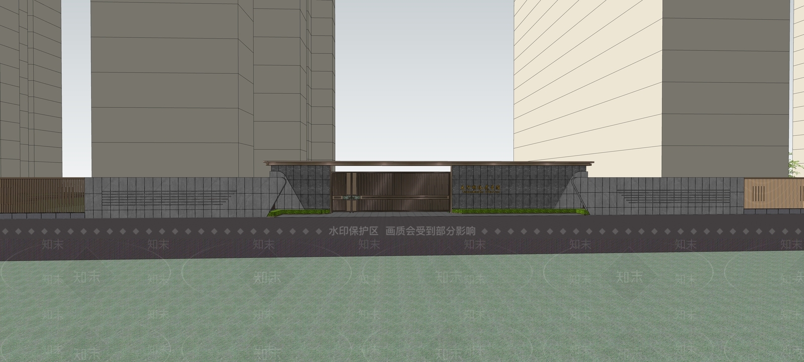 新中式景观入口大门SU模型下载【ID:1233044402】