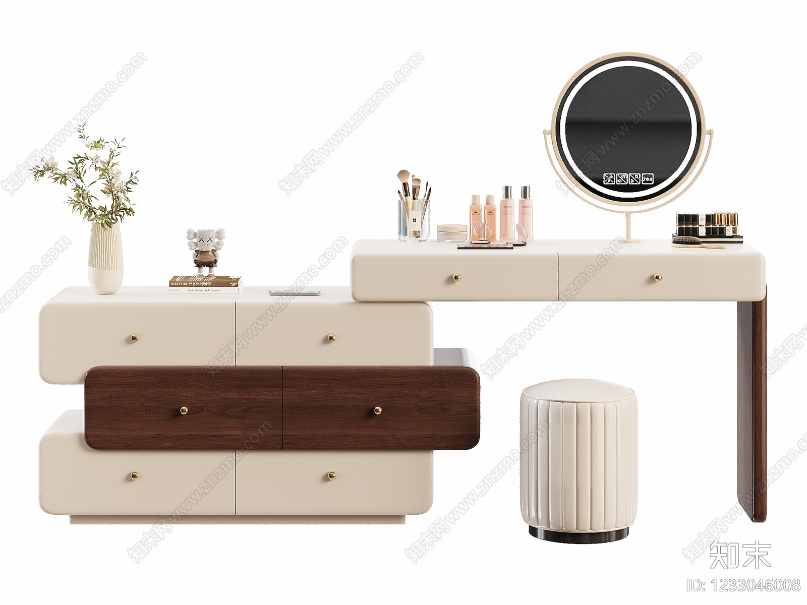 中古风妆台妆凳3D模型下载【ID:1233046008】