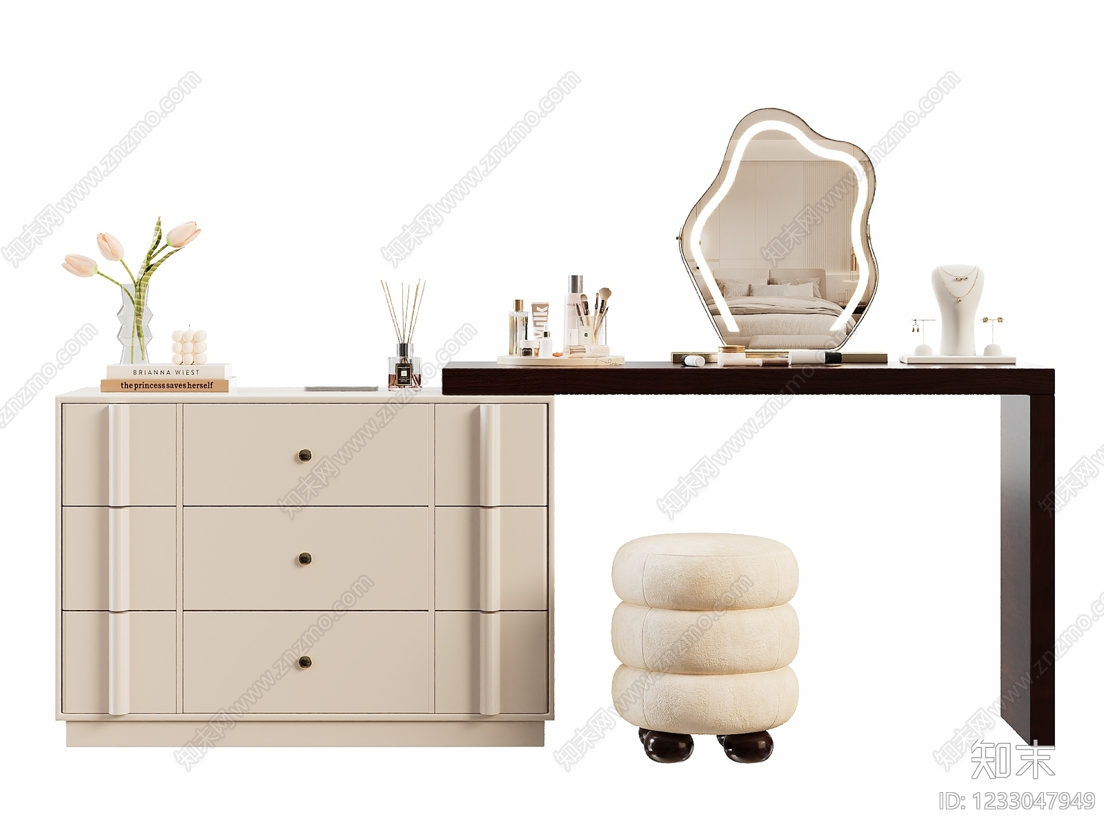 中古风妆台妆凳3D模型下载【ID:1233047949】