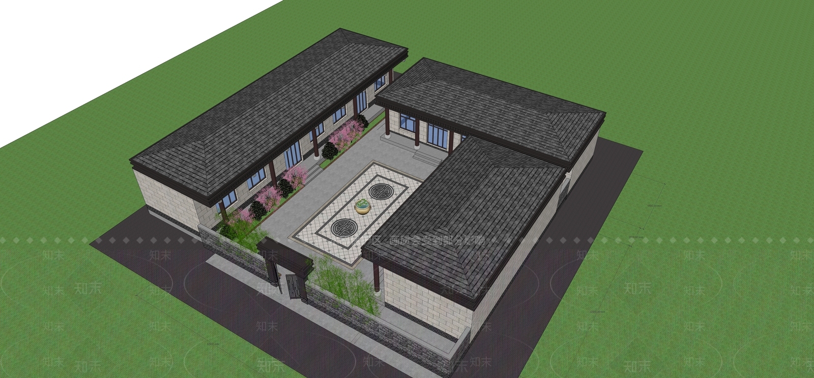 新中式四合院SU模型下载【ID:1233053817】
