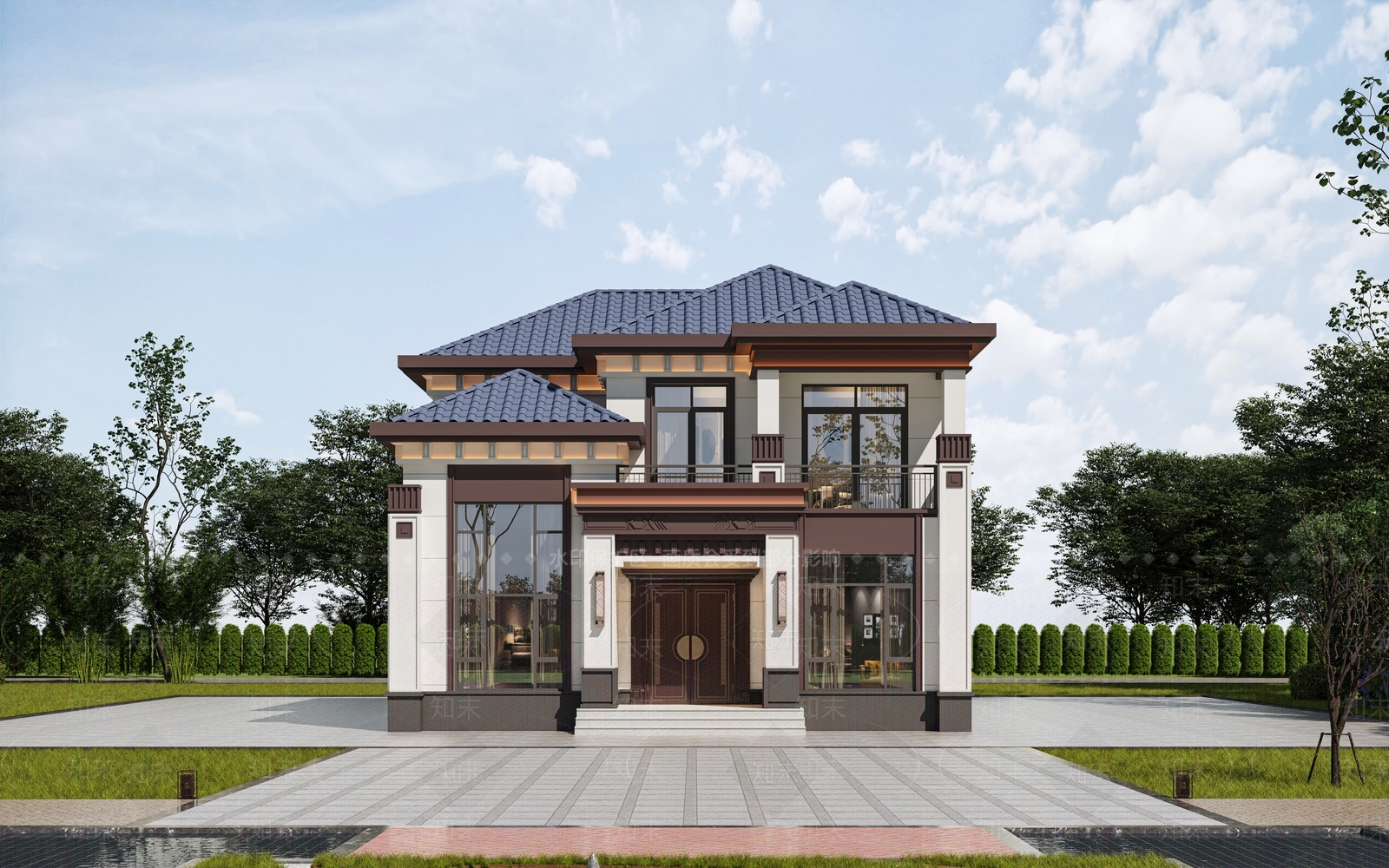 新中式别墅外观3D模型下载【ID:1233055797】