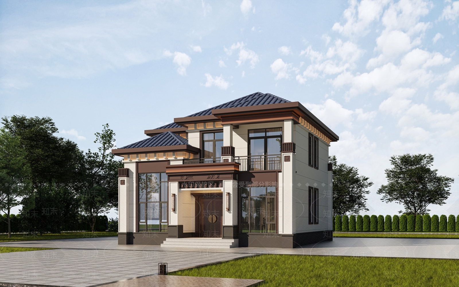 新中式别墅外观3D模型下载【ID:1233055797】