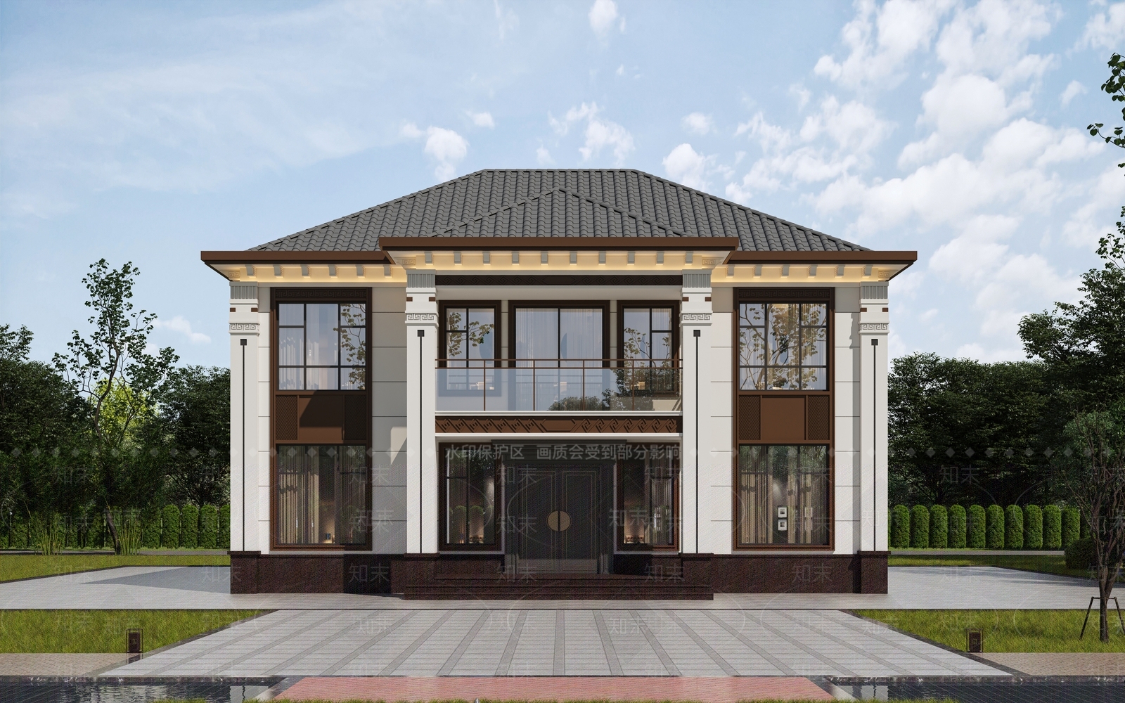 新中式别墅外观3D模型下载【ID:1233056936】