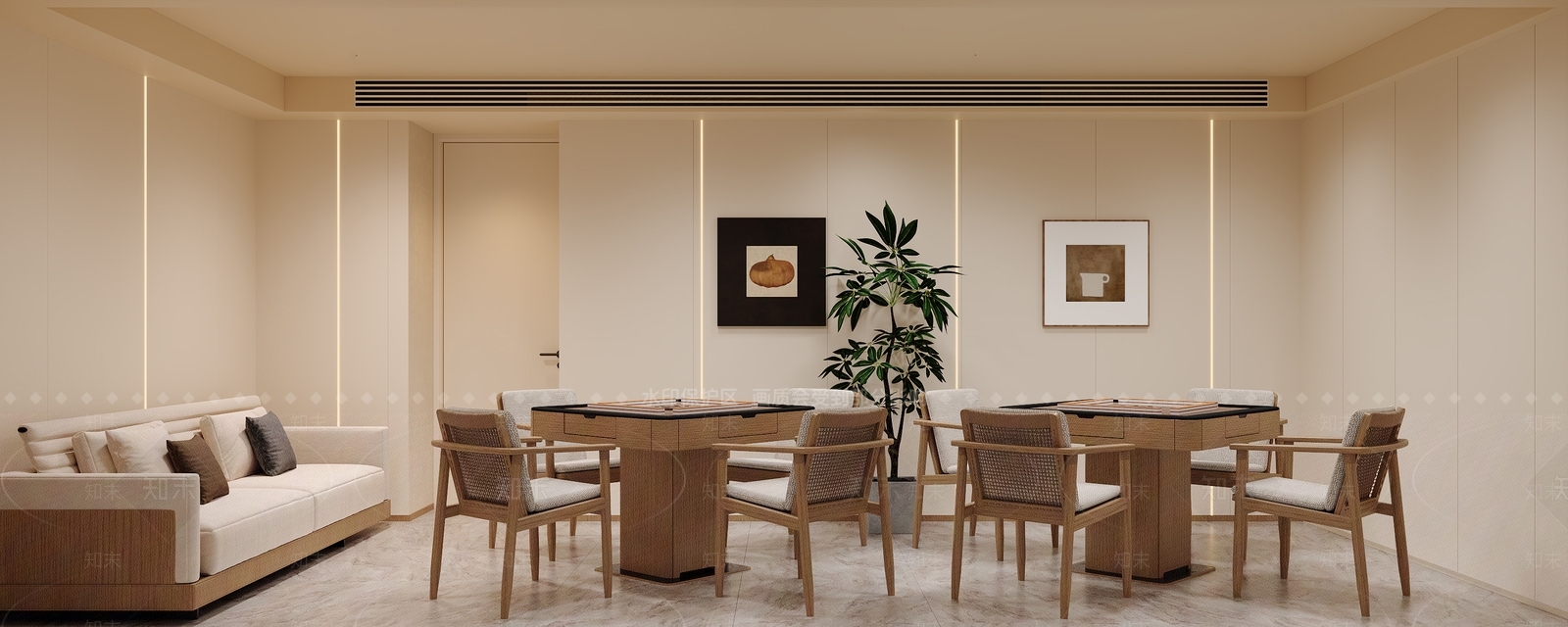 奶油风棋牌室3D模型下载【ID:1233070995】