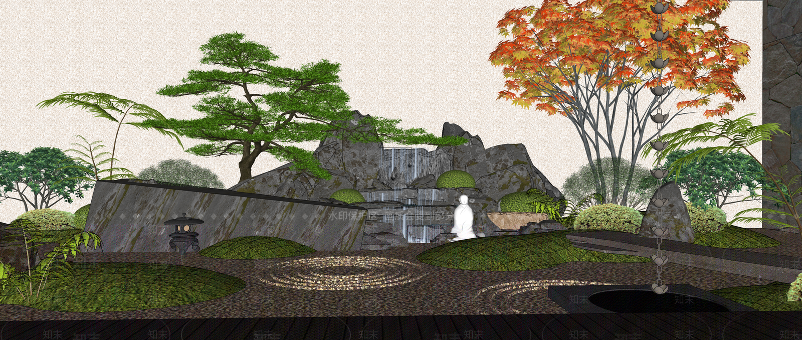 禅意别墅庭院SU模型下载【ID:1233077618】