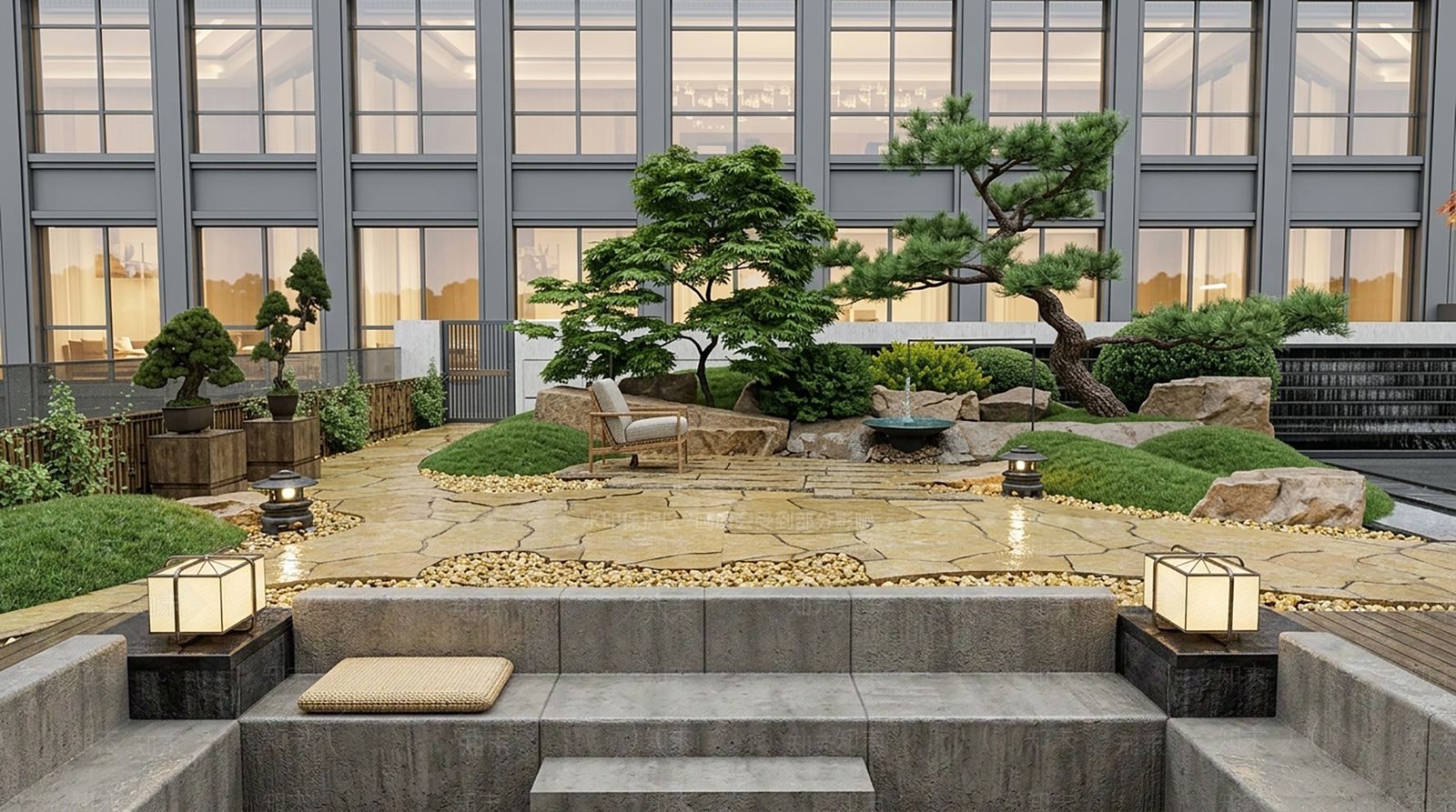 新中式景观屋顶花园SU模型下载【ID:1233081123】