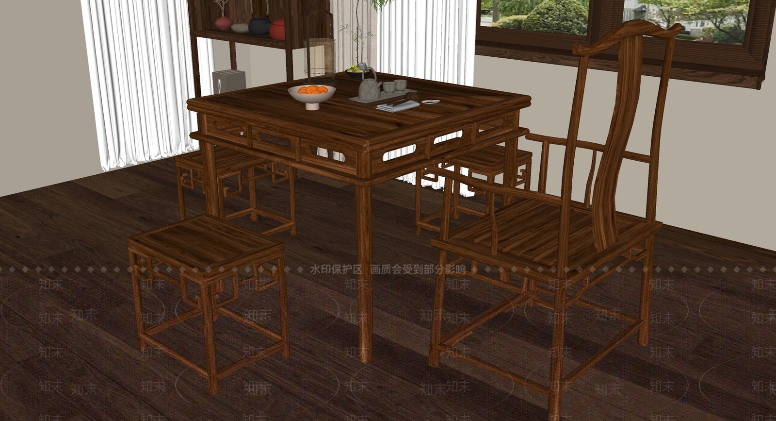 新中式茶桌椅SU模型下载【ID:1233081296】