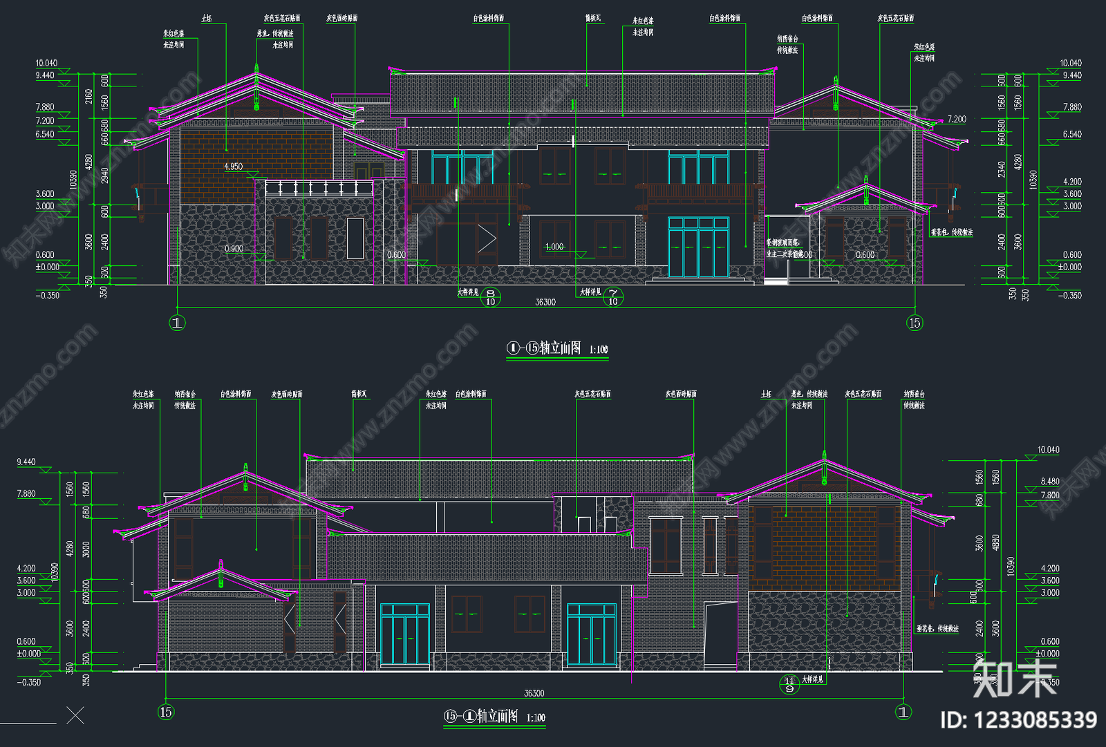 民宿建筑cad施工图下载【ID:1233085339】