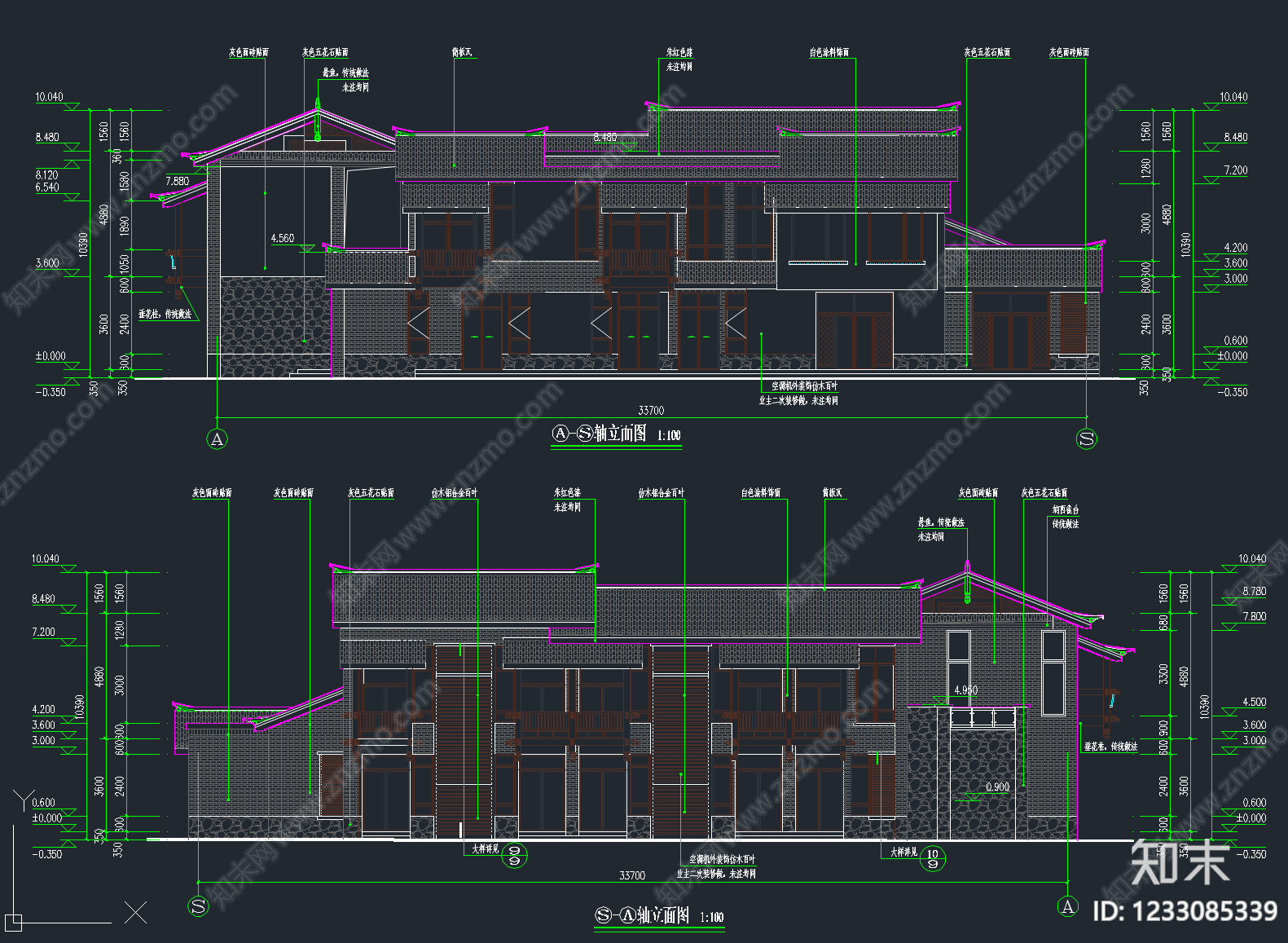 民宿建筑cad施工图下载【ID:1233085339】