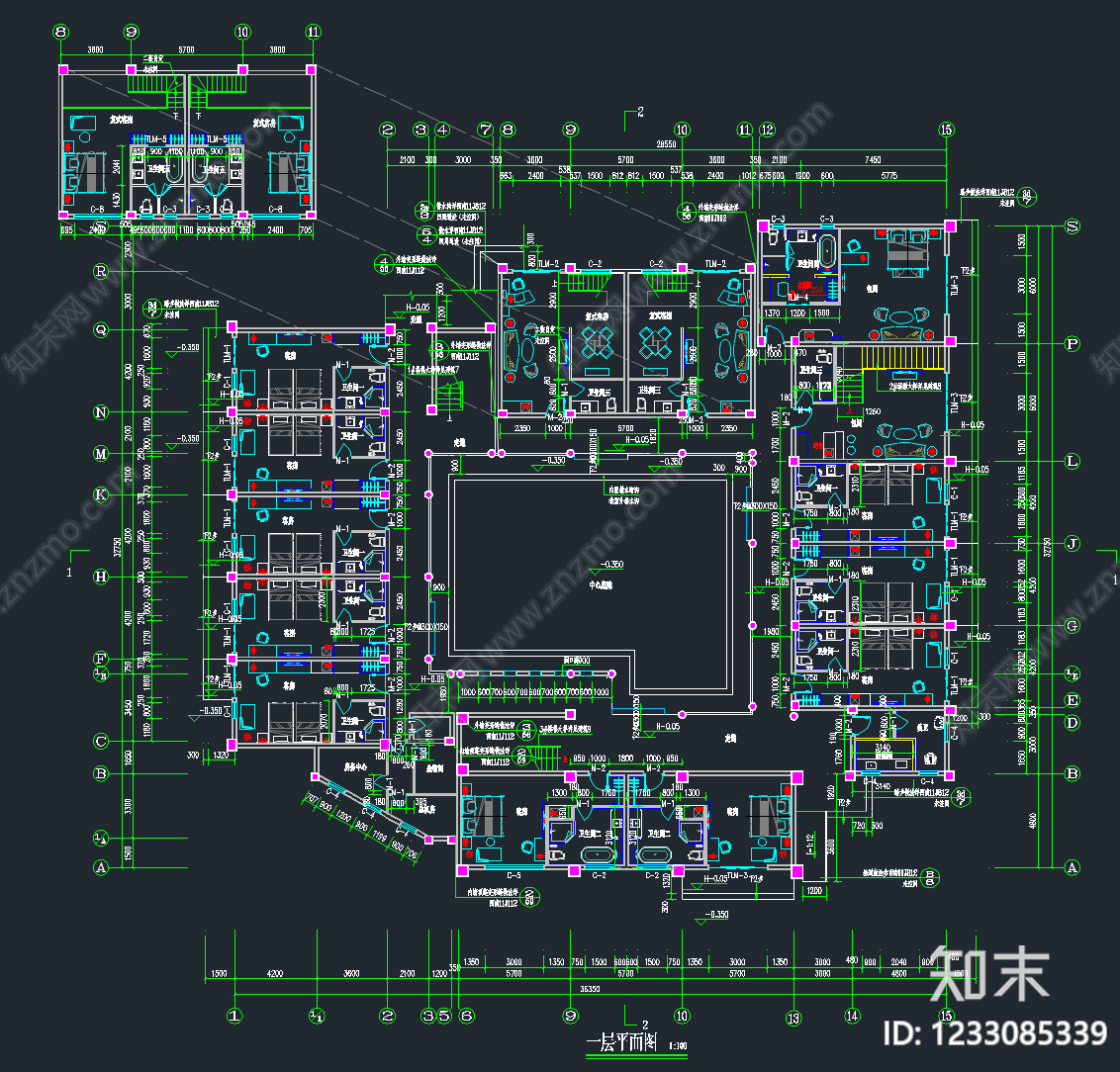 民宿建筑cad施工图下载【ID:1233085339】
