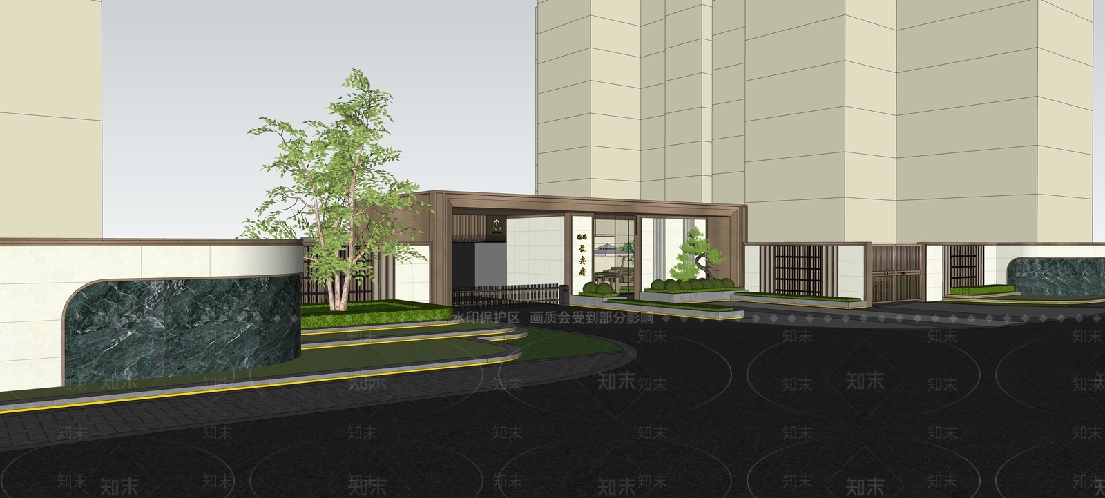 新中式景观入口大门SU模型下载【ID:1233090481】